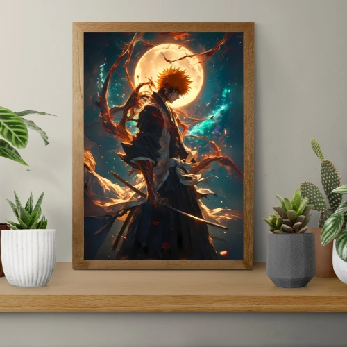 Ichigo Kurosaki - Bleach - A4 Poster featuring a fierce warrior stance!