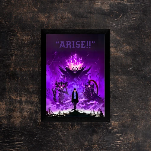 arise-purple-demons,Powerful A4 poster with the text "ARISE!!" showcasing a mysterious figure summoning dark purple demons.