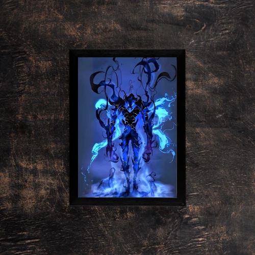 shadowed-sorcerer,Enigmatic A4 poster of a dark sorcerer wielding magical powers in a shadowy environment.