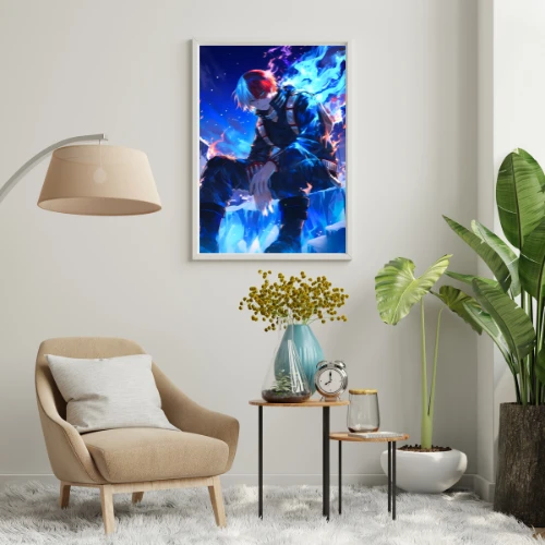 Shoto Todoroki - My Hero Academia - A4 Poster featuring dark flames