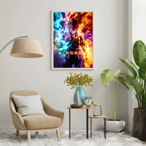 Shoto Todoroki - My Hero Academia - A4 Poster featuring ice and flames!