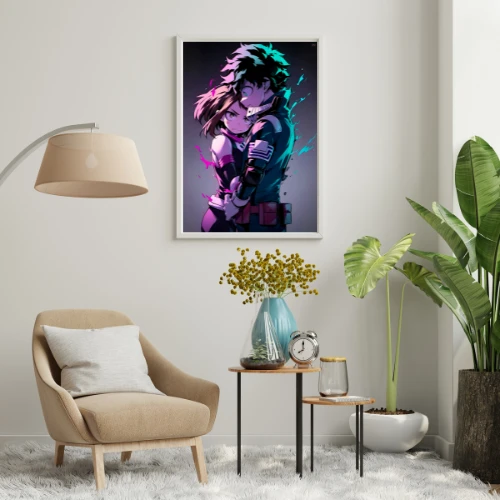 Izuku Midoriya and Ochaco Uraraka - My Hero Academia - A4 Poster featuring energetic action