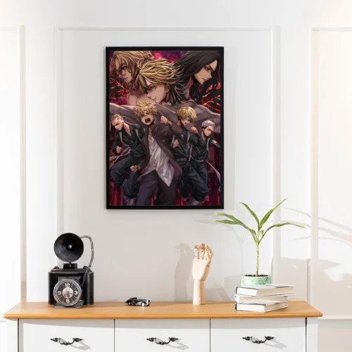 Kazutora Takemichi Poster|Massive group A4 poster featuring Kazutora Takemichi Takeomi Draken Baji Souya and Mikey from Tokyo Revengers
